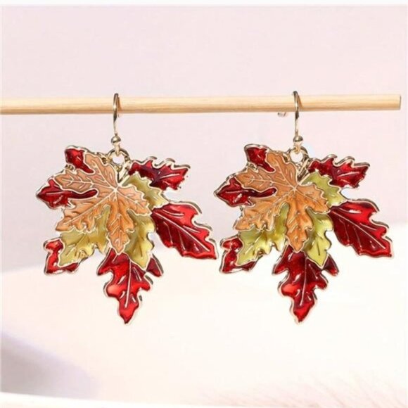 3pcs/Set BEAUTIFUL 3D Vintage Maple Leaf Gold Tone Necklace Earrings set - Picture 8 of 9